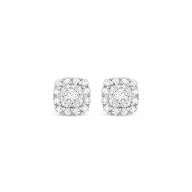 Main Image 2 of Diamond Cushion Halo Stud Earrings 1/5 ct tw 10K White Gold