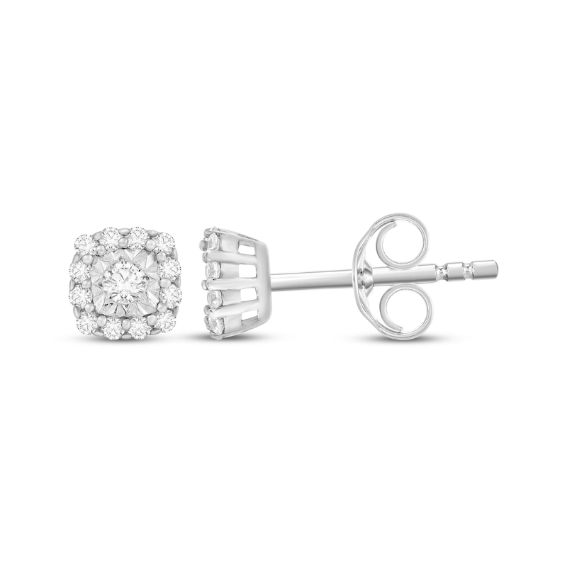 Main Image 3 of Diamond Cushion Halo Stud Earrings 1/5 ct tw 10K White Gold