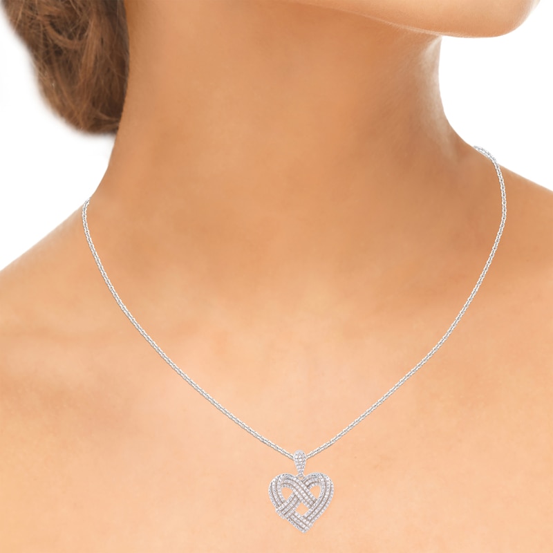 Diamond Heart Knot Necklace 1 ct tw 10K White Gold 18"