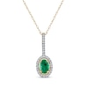 Thumbnail Image 1 of Oval-Cut Natural Emerald & Diamond Halo Drop Necklace 1/10 ct tw 10K Yellow Gold 18&quot;