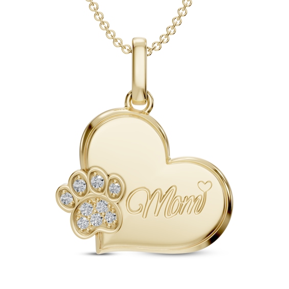 Diamond Dog Mom Heart Necklace 1/15 ct tw Sterling Silver with 10K Yellow Gold Plate 18"