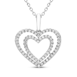 Believe in Love Diamond Double Heart Necklace 1/4 ct tw Sterling Silver 18&quot;