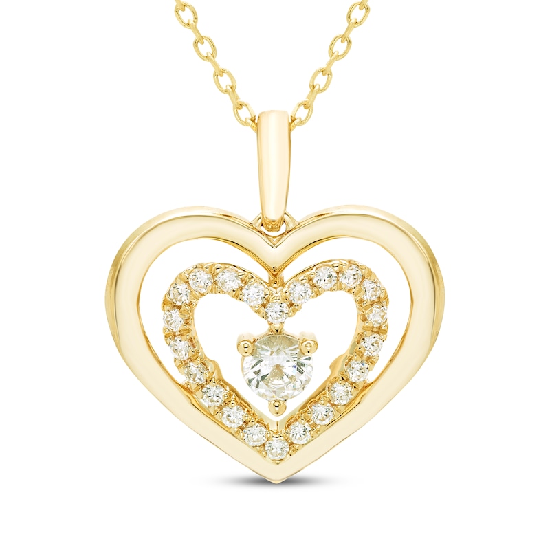 Main Image 1 of Believe in Love Diamond Double Heart Necklace 1/2 ct tw 10K Yellow Gold 18&quot;