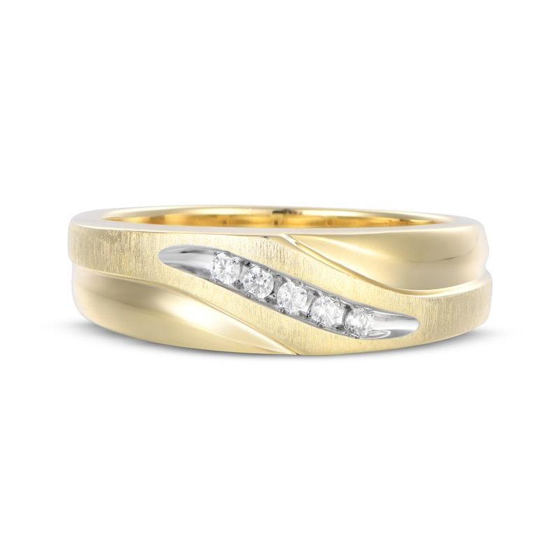 Main Image 4 of Men's Diamond Sculpted Wedding Band 1/15 ct tw 10K Yellow Gold