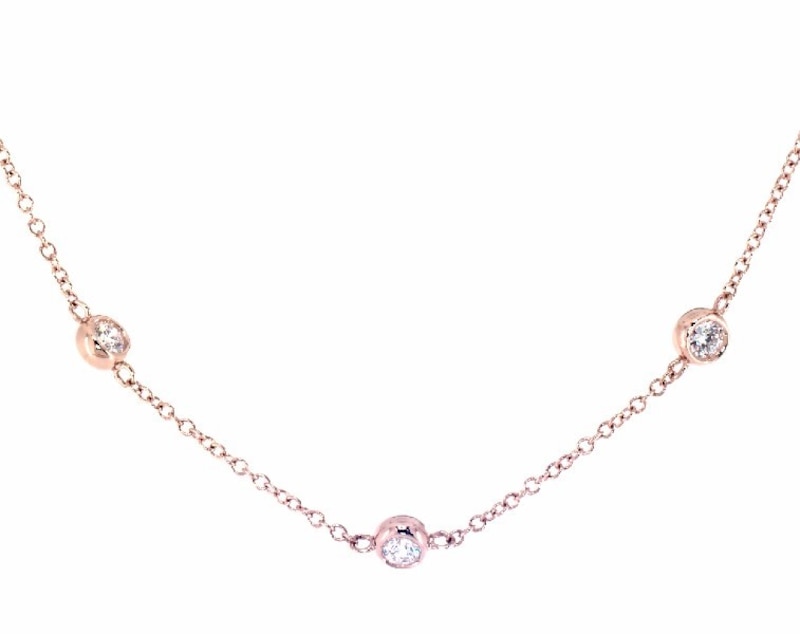 Main Image 1 of Lab-Created Diamonds by KAY Bezel-Set Station Necklace 1 ct tw 14K Rose Gold 19&quot;