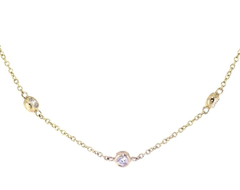 Main Image 1 of Lab-Grown Diamonds by KAY Bezel-Set Station Necklace 1 ct tw 14K Yellow Gold 19&quot;