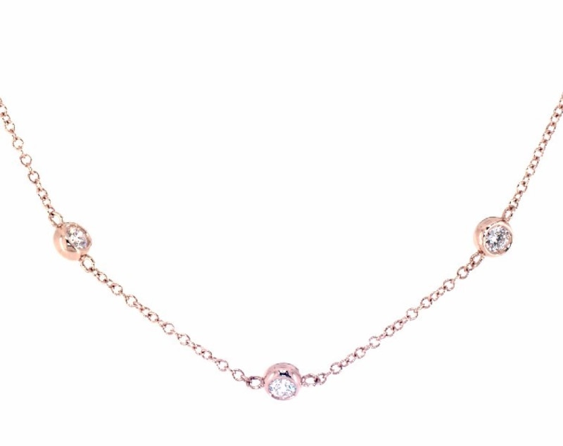 Main Image 1 of Lab-Created Diamonds by KAY Bezel-Set Station Necklace 1 ct tw 14K Rose Gold 19&quot;