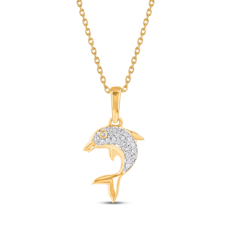 Main Image 1 of Diamond Dolphin Necklace 1/20 ct tw 10K Yellow Gold 18&quot;