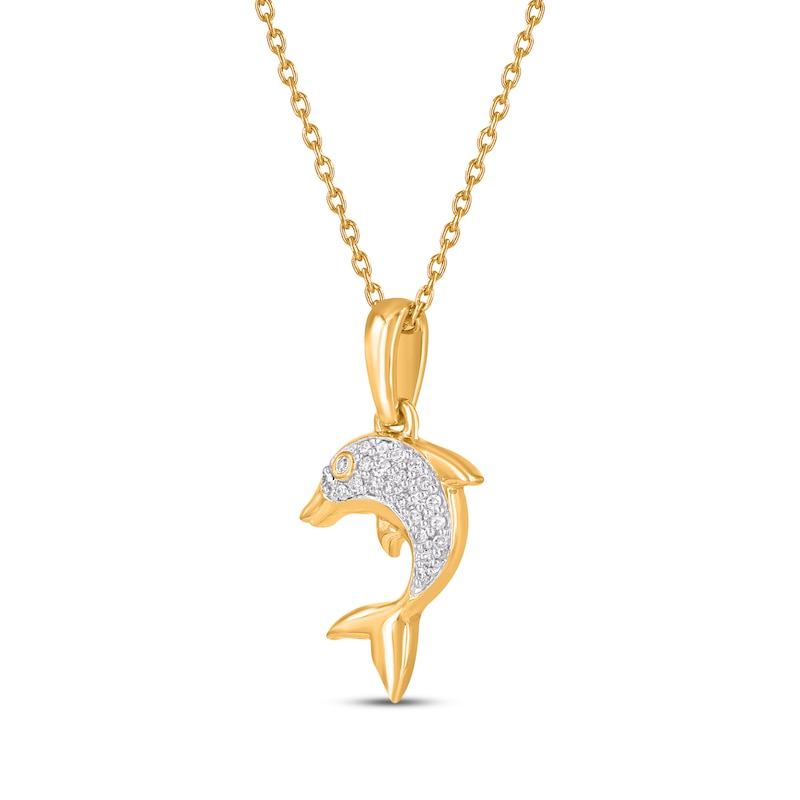 Main Image 2 of Diamond Dolphin Necklace 1/20 ct tw 10K Yellow Gold 18&quot;