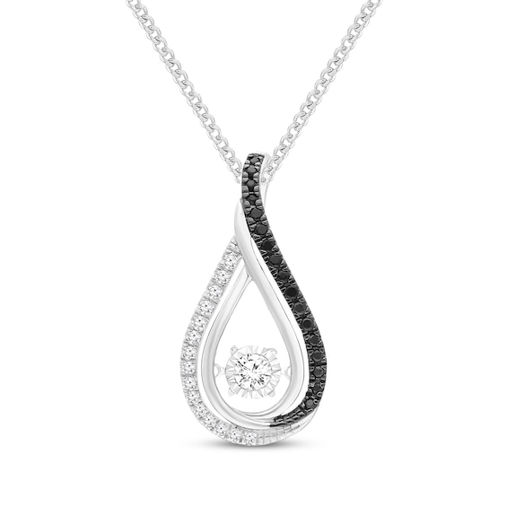 Unstoppable Love Black & White Diamond Teardrop Necklace 1/5 ct tw Sterling Silver 19"