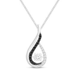 Unstoppable Love Black & White Diamond Swirl Necklace 1/6 ct tw Sterling Silver 19&quot;