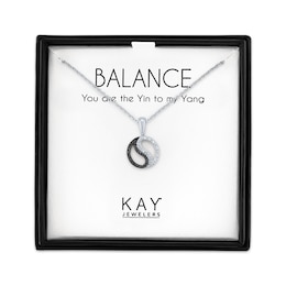 Black & White Diamond Accent Yin-Yang Necklace Sterling Silver 18&quot;