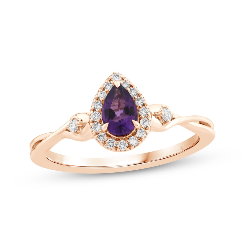 Lab-Created Diamonds by KAY Pear-Shaped Amethyst Halo Ring 1/8 ct tw 10K Rose Gold