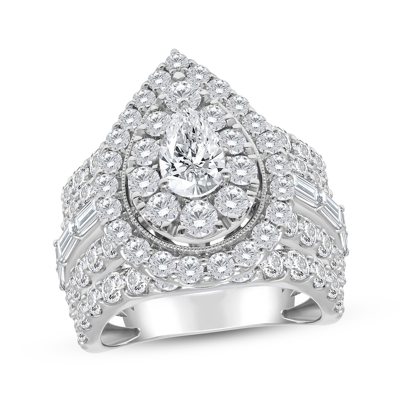 Main Image 1 of Lab-Grown Diamonds by KAY Pear-Shaped Double Halo Engagement Ring 5 ct tw 14K White Gold