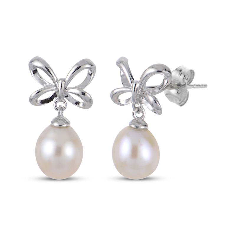 Cultured Pearl Bow Earrings Sterling Silver