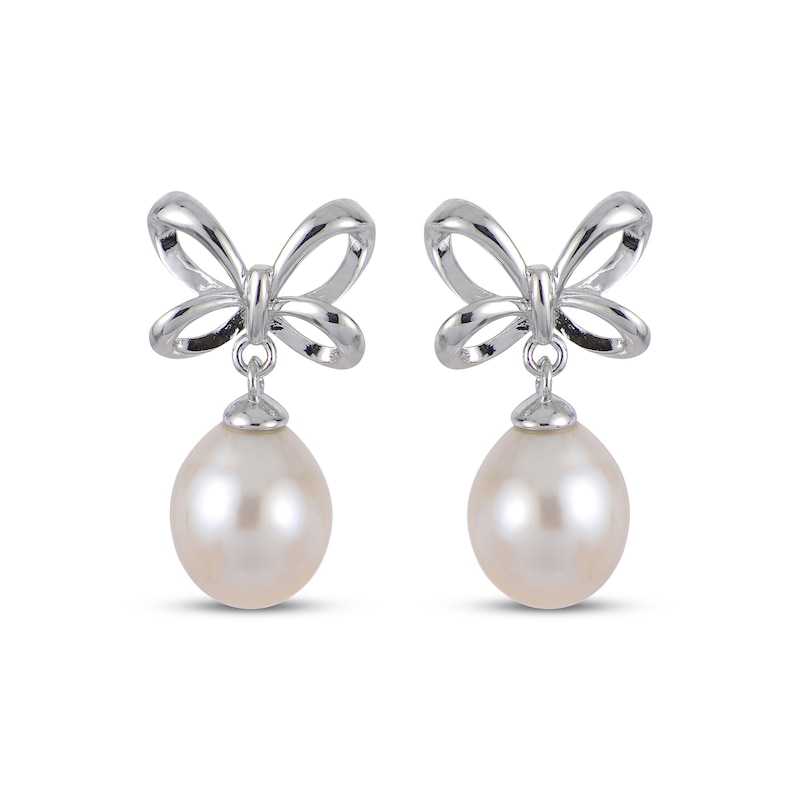 Cultured Pearl Bow Earrings Sterling Silver