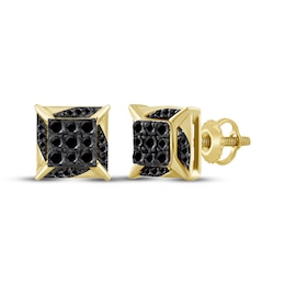 Men's Black Multi-Diamond Spike Stud Earrings 1/3 ct tw 10K Yellow Gold