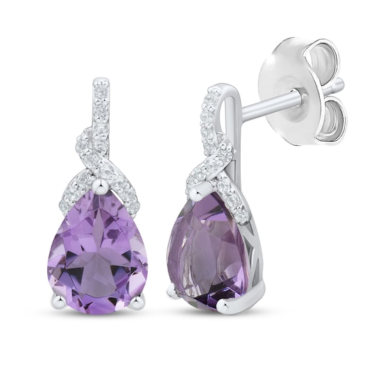 Pear-Shaped Amethyst & White Lab-Created Sapphire Drop Earrings Sterling Silver