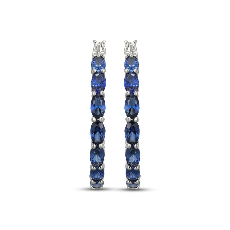 Main Image 2 of Oval-Cut Blue Lab-Created Sapphire Hoop Earrings Sterling Silver