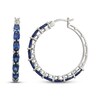 Thumbnail Image 3 of Oval-Cut Blue Lab-Created Sapphire Hoop Earrings Sterling Silver