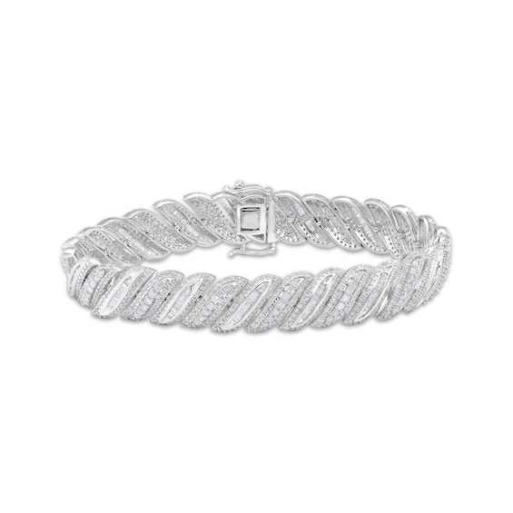 Baguette & Round-Cut Diamond Alternating Link Bracelet 5 ct tw 10K White Gold 7"