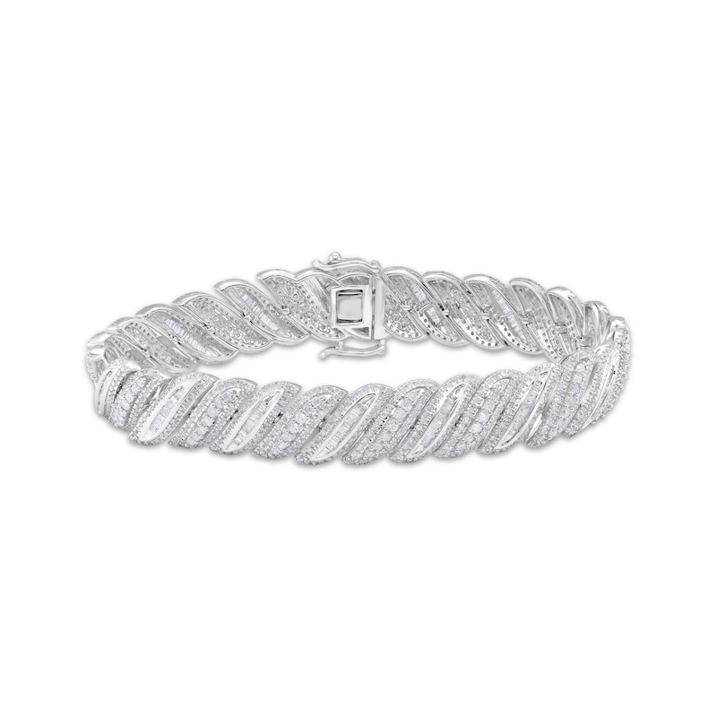 Main Image 1 of Baguette & Round-Cut Diamond Alternating Link Bracelet 5 ct tw 10K White Gold 7&quot;