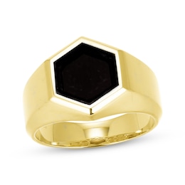 Men's Hexagon-Cut Black Onyx Signet Ring 10K Yellow Gold