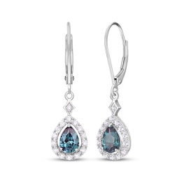 Pear-Shaped Lab-Created Alexandrite & White Lab-Created Sapphire Dangle Earrings Sterling Silver