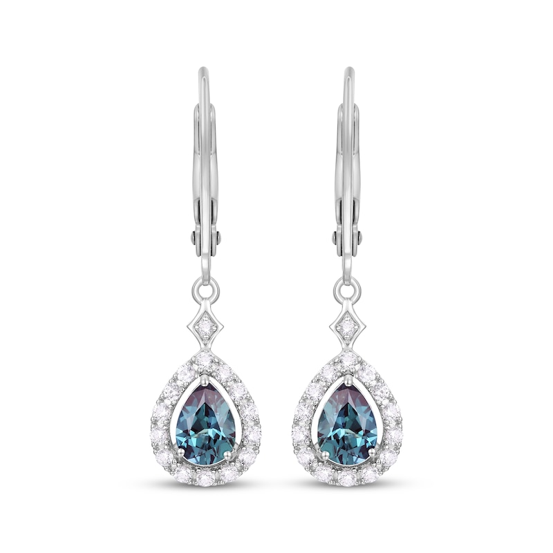 Main Image 2 of Pear-Shaped Lab-Created Alexandrite & White Lab-Created Sapphire Dangle Earrings Sterling Silver