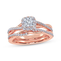 Adore Princess-Cut Diamond Halo Twist Shank Bridal Set 1/2 ct tw 14K Rose Gold