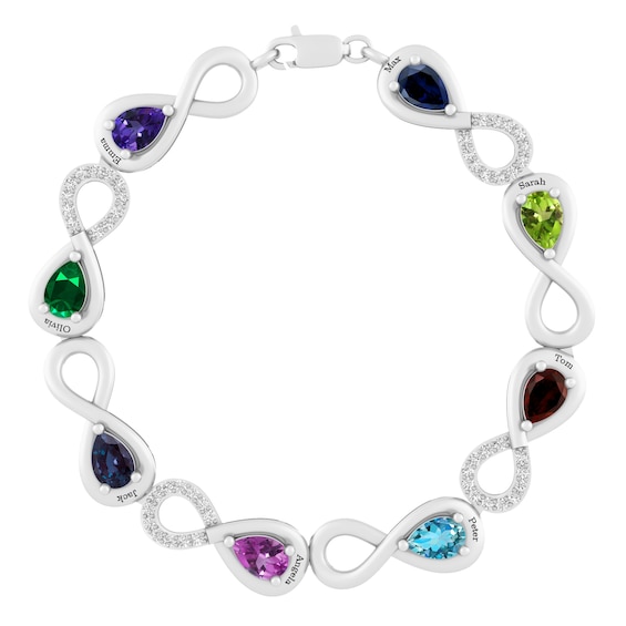 Birthstone Sterling Silver Family & Mother's Bracelet (9 Stones and 8 Lines)