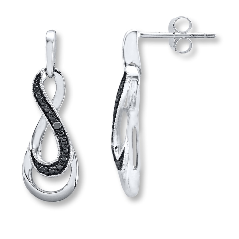 Infinity Earrings Black Diamond Accents Sterling Silver