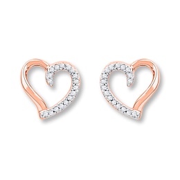 Diamond Heart Earrings 1/10 ct tw Round-cut 10K Rose Gold