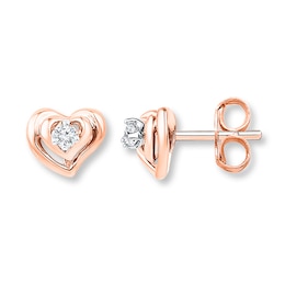 Heart Earrings 1/15 ct tw Diamonds 10K Rose Gold