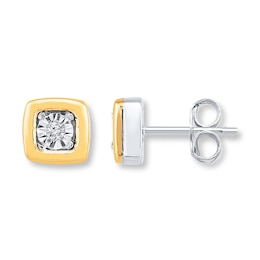 Diamond Earrings 1/20 ct tw Round-cut Sterling Silver & 10K Yellow Gold