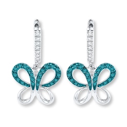 Blue/White Diamond Butterfly Earrings 1/6 ct tw Sterling Silver