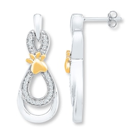 Diamond Paw Earrings 1/6 carat tw Sterling Silver & 10K Yellow Gold