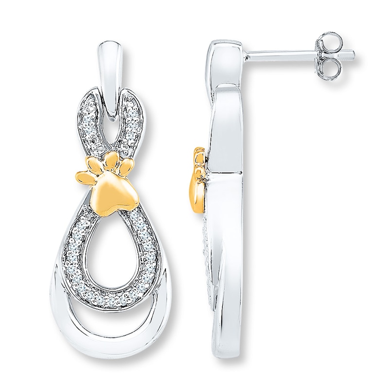 Main Image 1 of Diamond Paw Earrings 1/6 carat tw Sterling Silver & 10K Yellow Gold