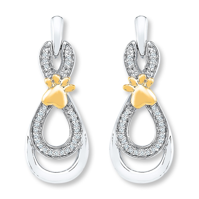 Main Image 2 of Diamond Paw Earrings 1/6 carat tw Sterling Silver & 10K Yellow Gold