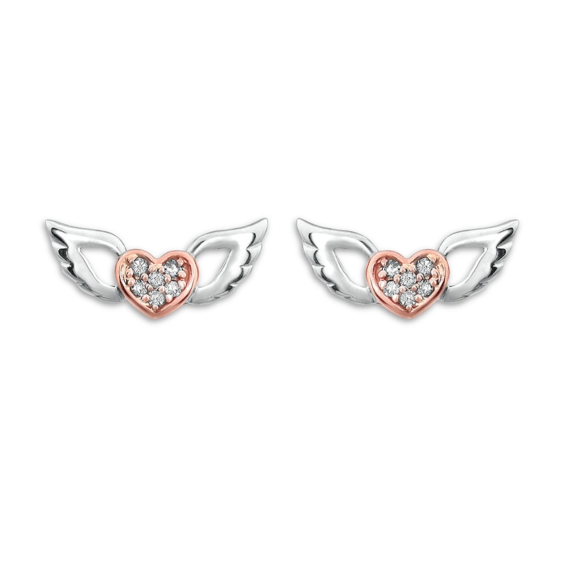 Heart Earrings 1/20 cttw Diamonds Sterling Silver & 10K Rose Gold