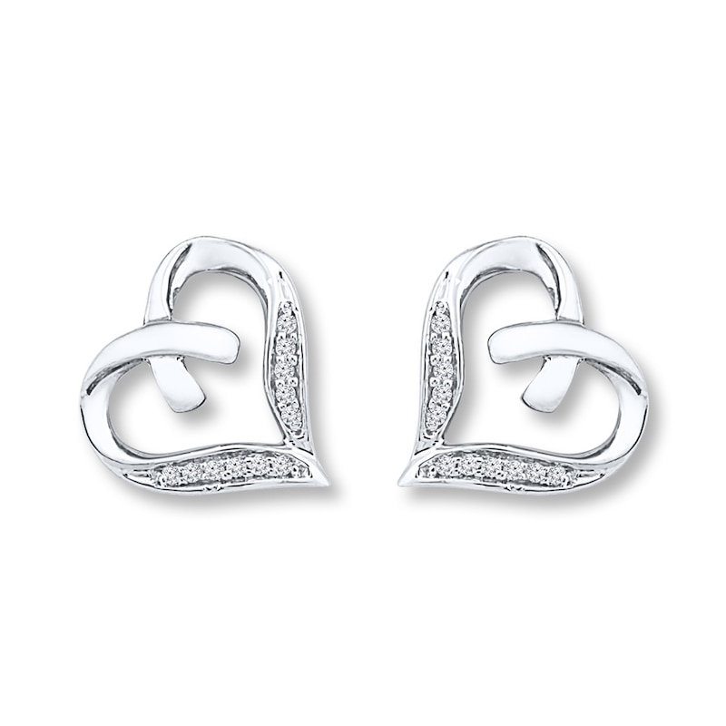 Main Image 1 of Diamond Heart Earrings 1/20 ct tw Round-cut Sterling Silver