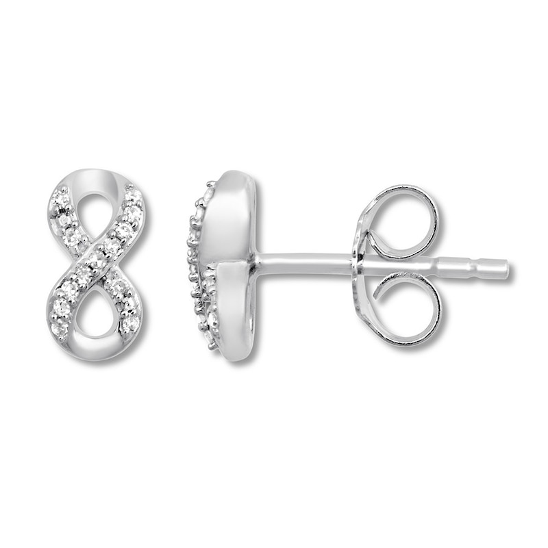 Main Image 1 of Petite Diamond Infinity Earrings 1/20 ct tw Sterling Silver