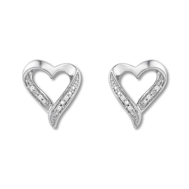 Main Image 2 of Diamond Heart Earrings Sterling Silver