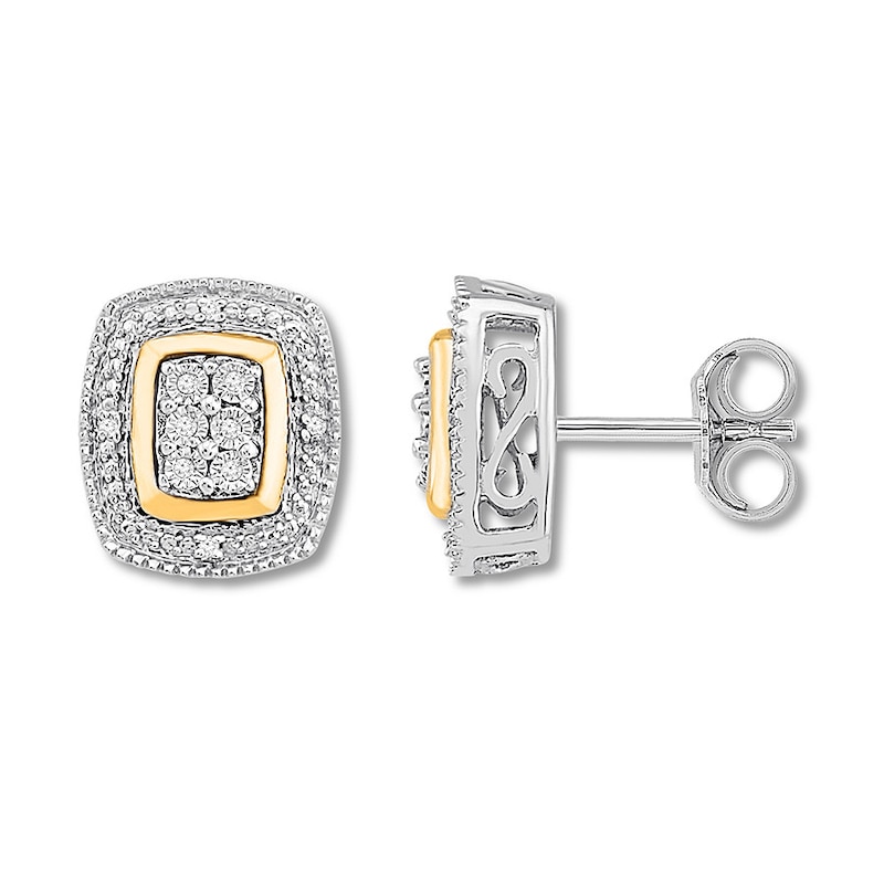 Main Image 1 of Diamond Rectangle Earrings Sterling Silver & 10K Yellow Gold