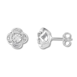 Diamond Flower Earrings Sterling Silver