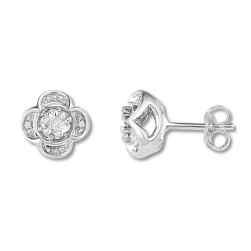 Main Image 1 of Diamond Flower Earrings Sterling Silver