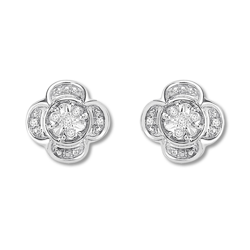 Main Image 2 of Diamond Flower Earrings Sterling Silver