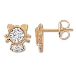 Diamond Kitty Earrings 1/10 ct tw Round-cut 10K Yellow Gold