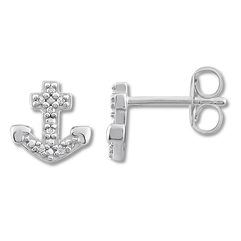 Diamond Anchor Earrings 1/20 ct tw Round-cut Sterling Silver