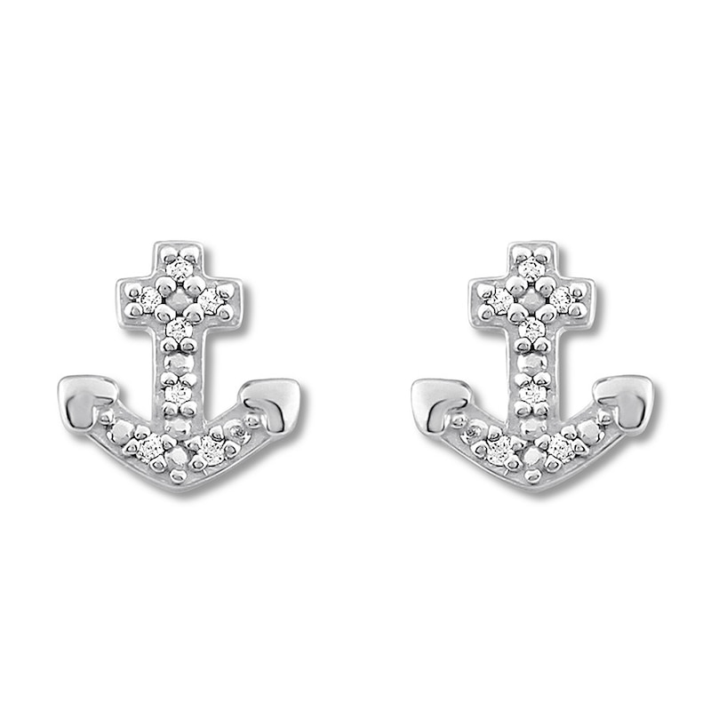 Diamond Anchor Earrings 1/20 ct tw Round-cut Sterling Silver